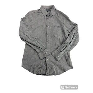 John Varvatos Star Mens  Button Down Front Shirt Gray Plaid  Size Small